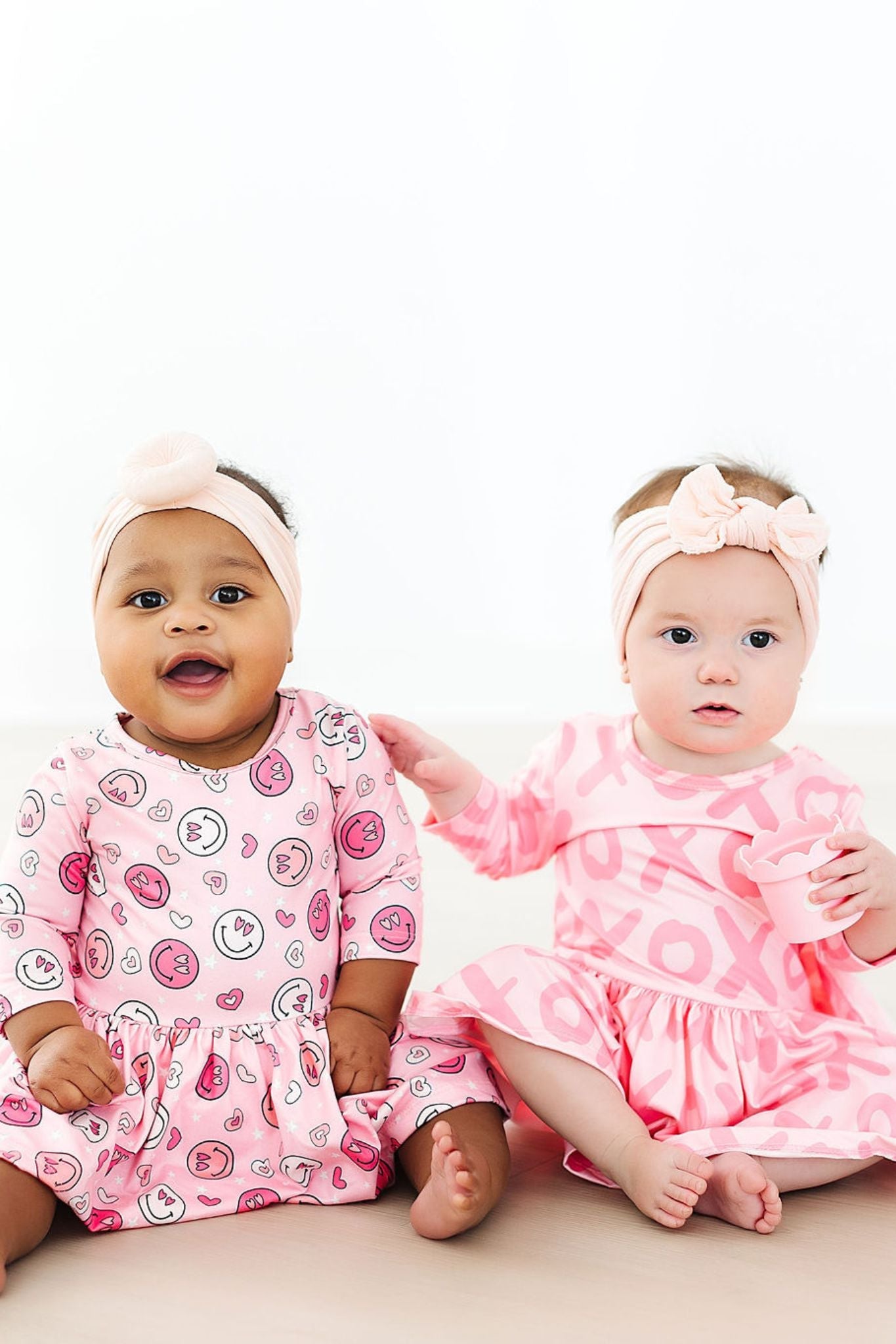 You Make Me Happy Pink Smiley Heart 3/4 Sleeve Twirl Bodysuit - Image 2