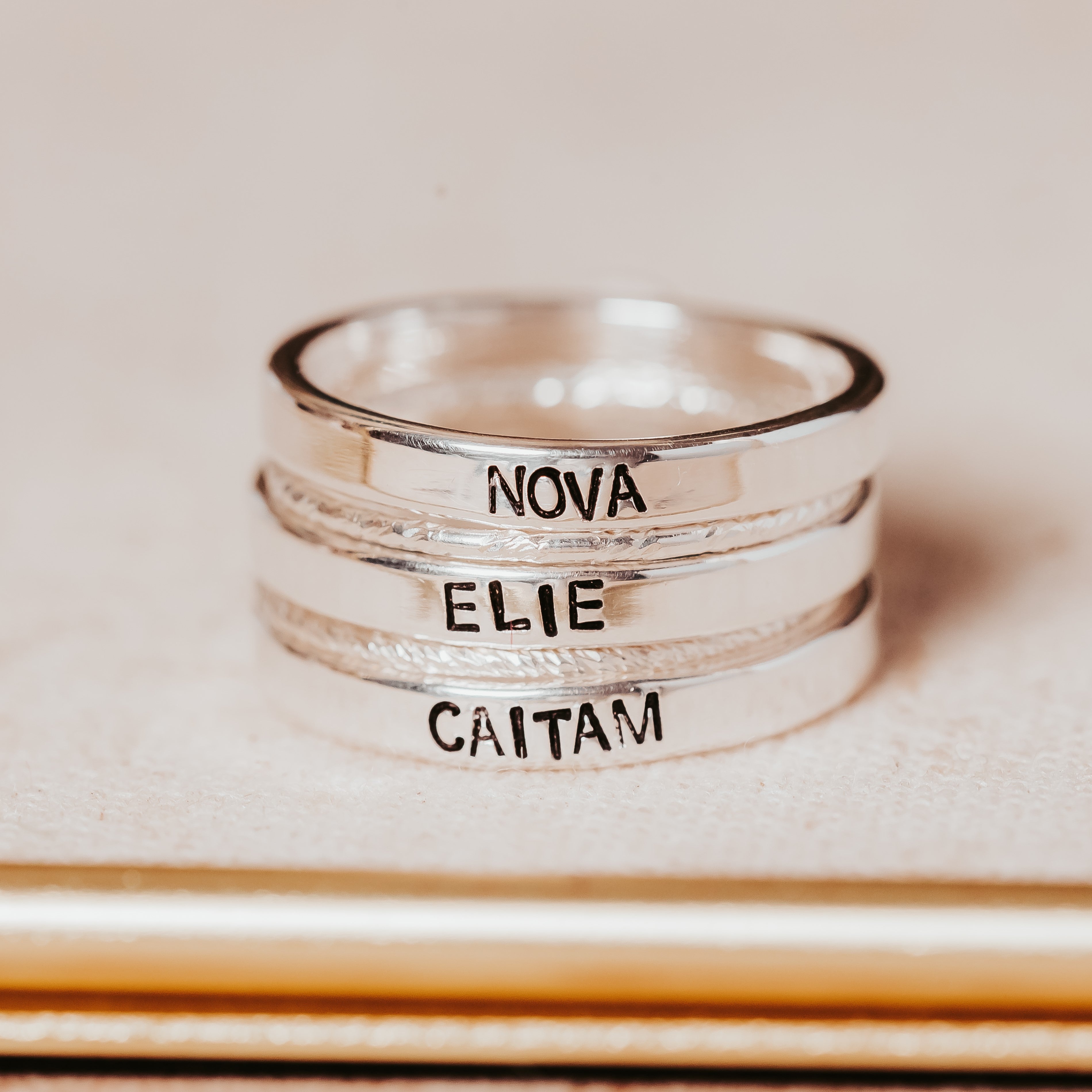 Custom Gold or Silver Stacking Name Ring