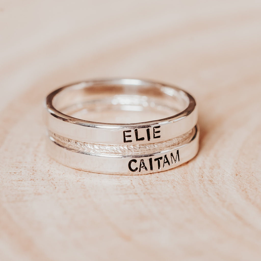 Custom Gold or Silver Stacking Name Ring