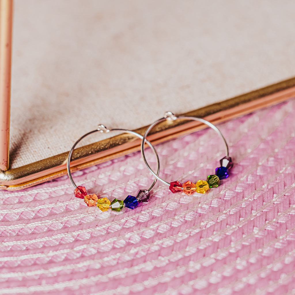 Rainbow Crystal Dainty Hoop Earrings