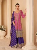 Aarshi Fashions rose pink georgette Anarkali suit with blue bottom and matching dupatta