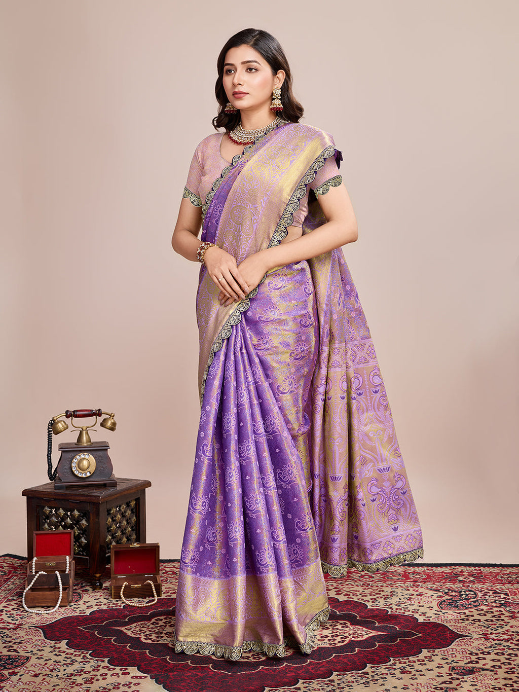 Purple Kanjivaram Silk Saree with Traditional Jari Weaving