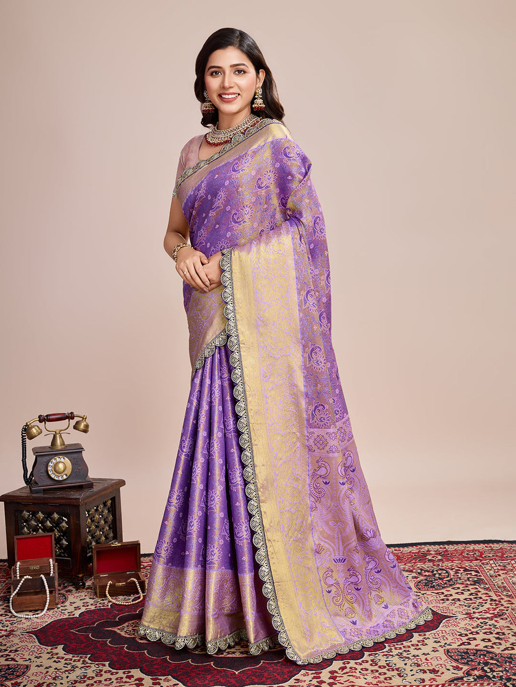 Purple Kanjivaram Silk Saree with Traditional Jari Weaving