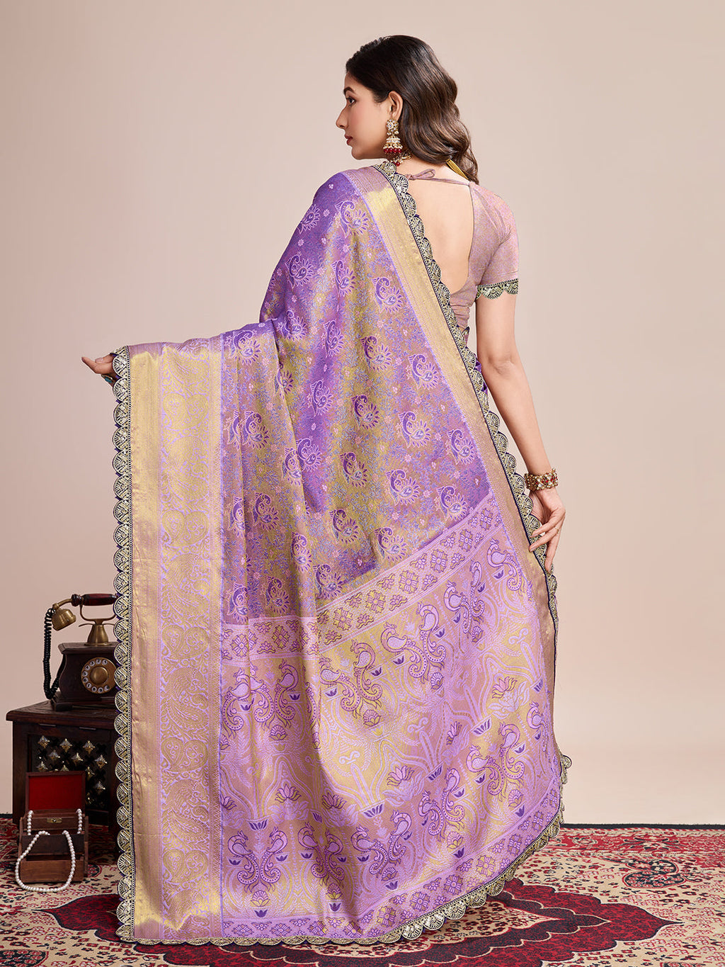 Purple Kanjivaram Silk Saree with Traditional Jari Weaving