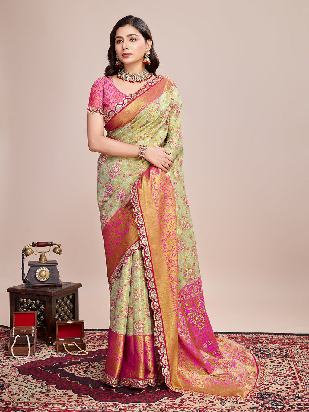 Yellow Kanjivaram silk saree with intricate gold Jari weaving
