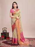 Yellow Kanjivaram silk saree with intricate gold Jari weaving