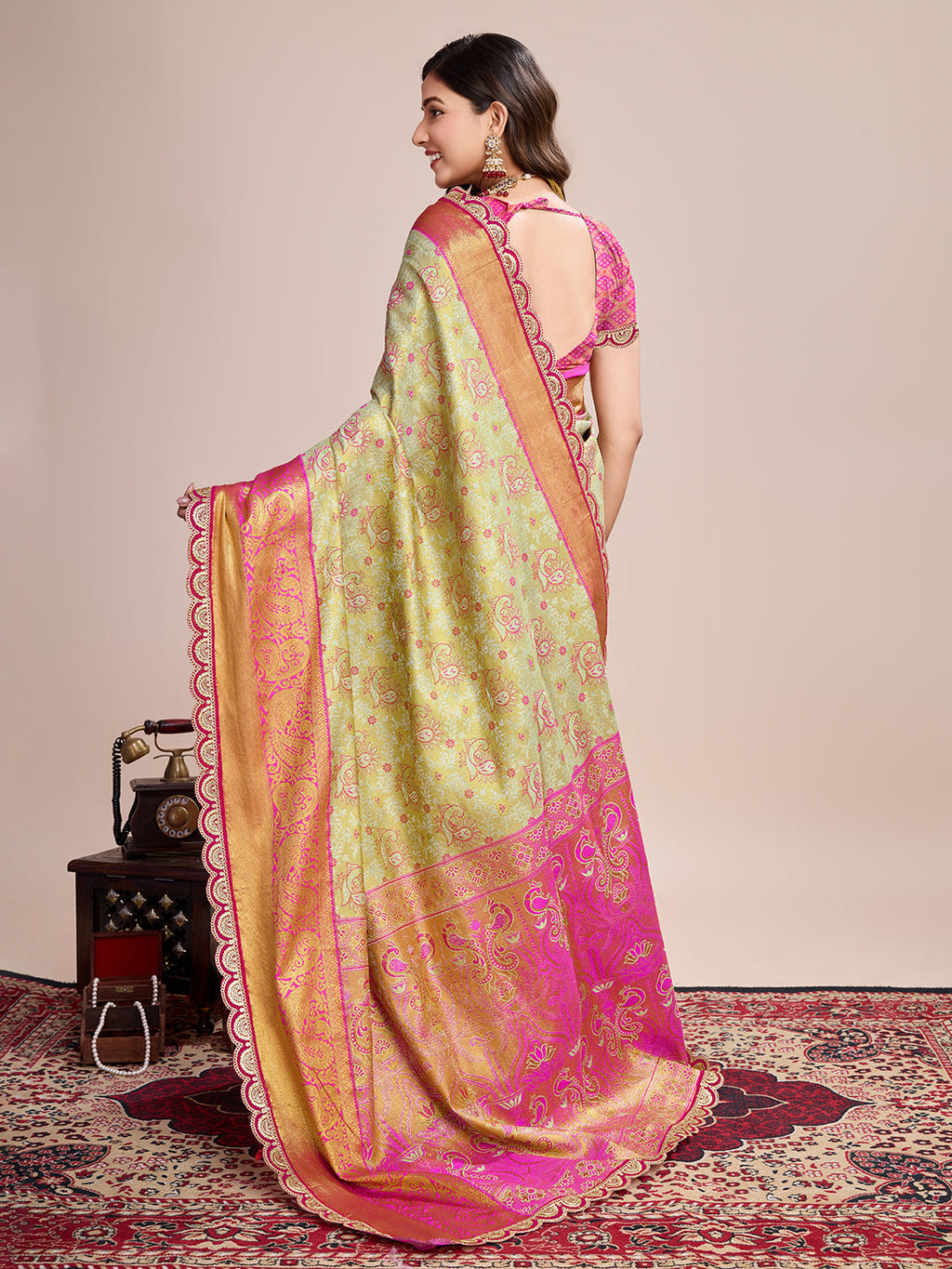 Yellow Kanjivaram Silk Wedding Saree with Traditional Jari Weaving