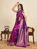 Deep Purple Jacquard Saree with Golden and Silver Jari