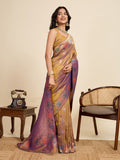 Beige Pure Jacquard Wedding Saree with Golden Silver Jari Work