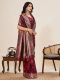 Deep Maroon Pure Jacquard Wedding Saree with Jari Weaving