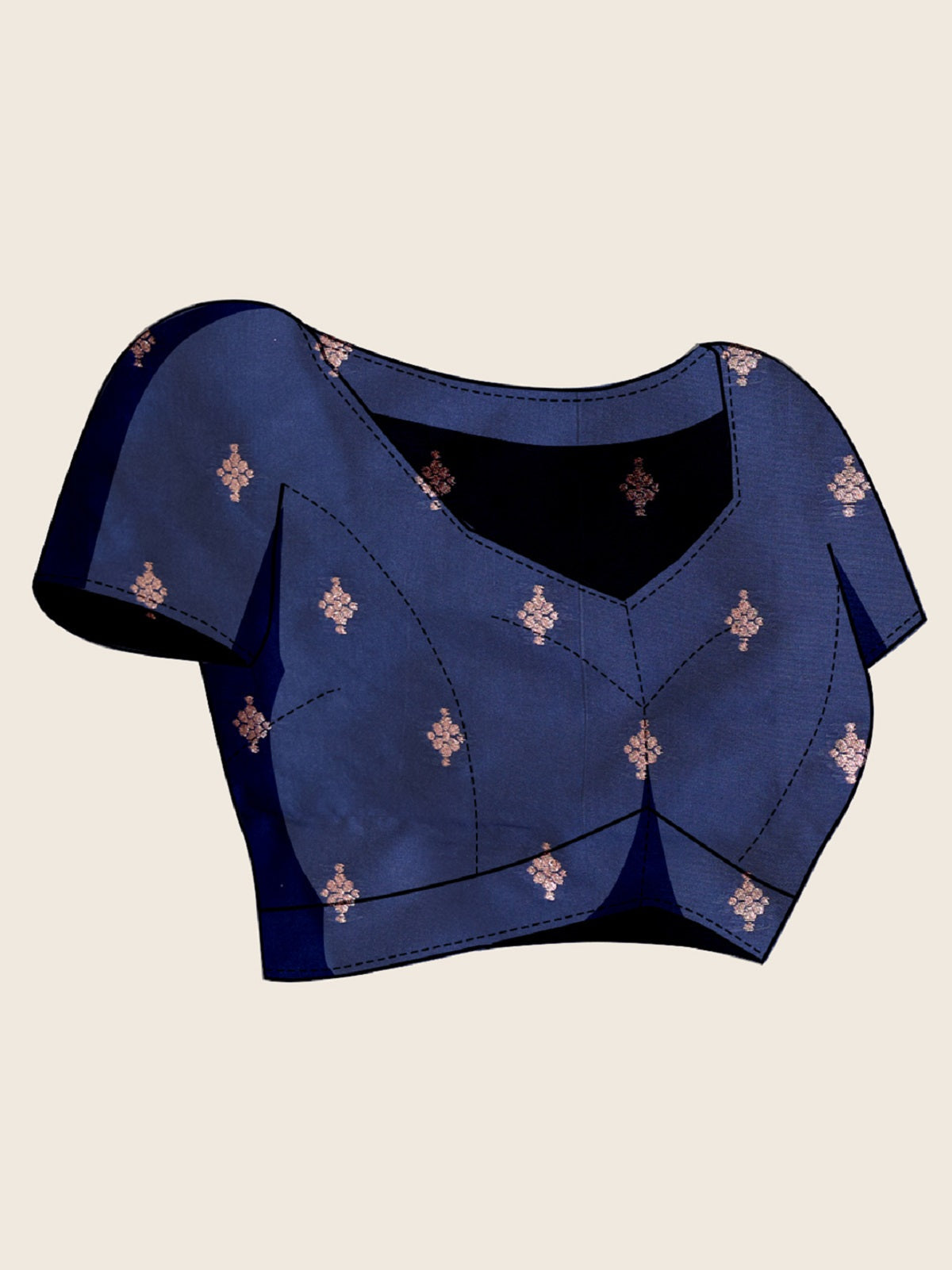 Deep Navy Blue Pure Jacquard Wedding Saree with Golden Silver Jari