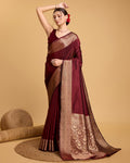 Deep Maroon Banarsi Pure Silk Saree with Unstitched Blouse Piece