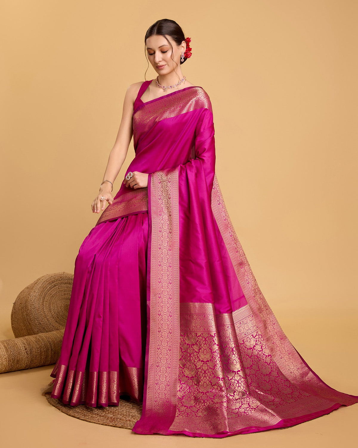 Pink Pure Silk Banarasi Saree With Jari Weaving and Blouse