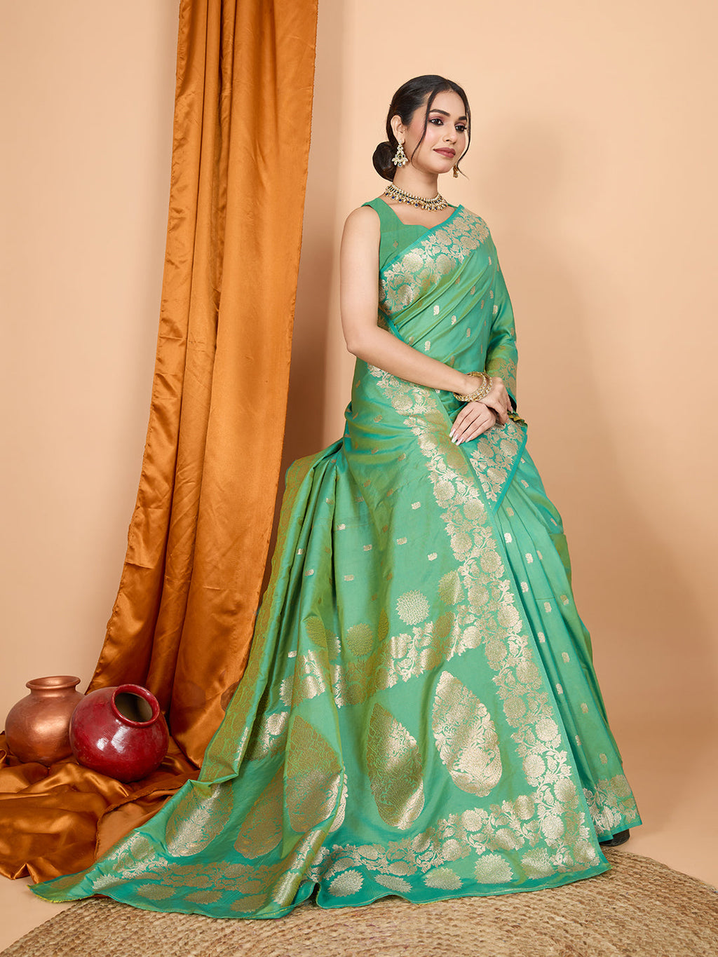 Green Banarsi Silk Party Wear Saree with Jari Weaving