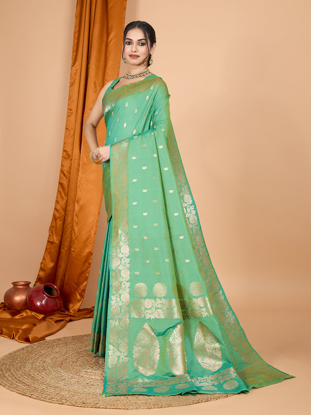 Green Banarsi Silk Party Wear Saree with Jari Weaving