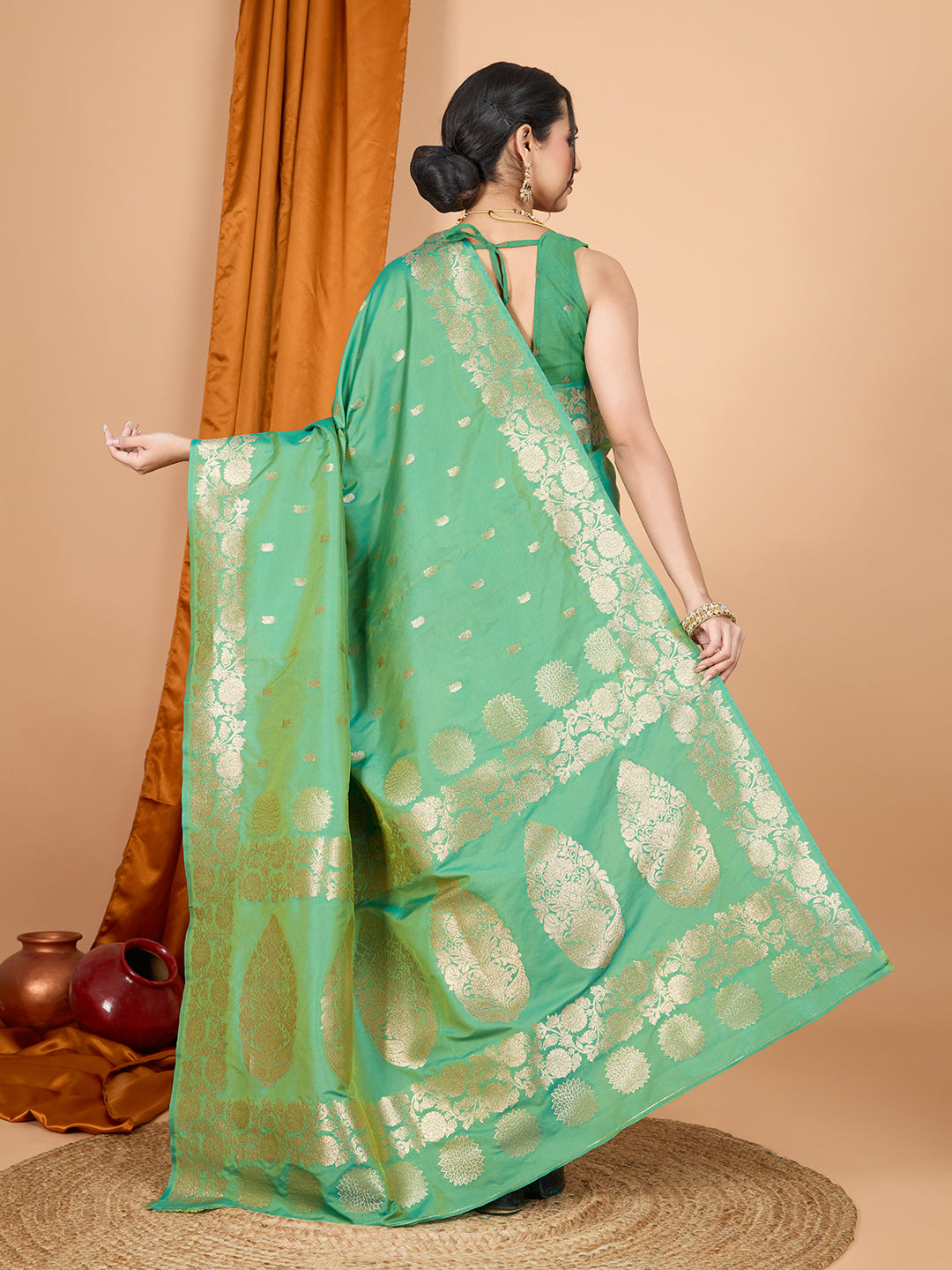 Green Banarsi Silk Party Wear Saree with Jari Weaving