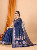 Teal Blue Banarsi Silk Saree with Traditional Jari Weaving