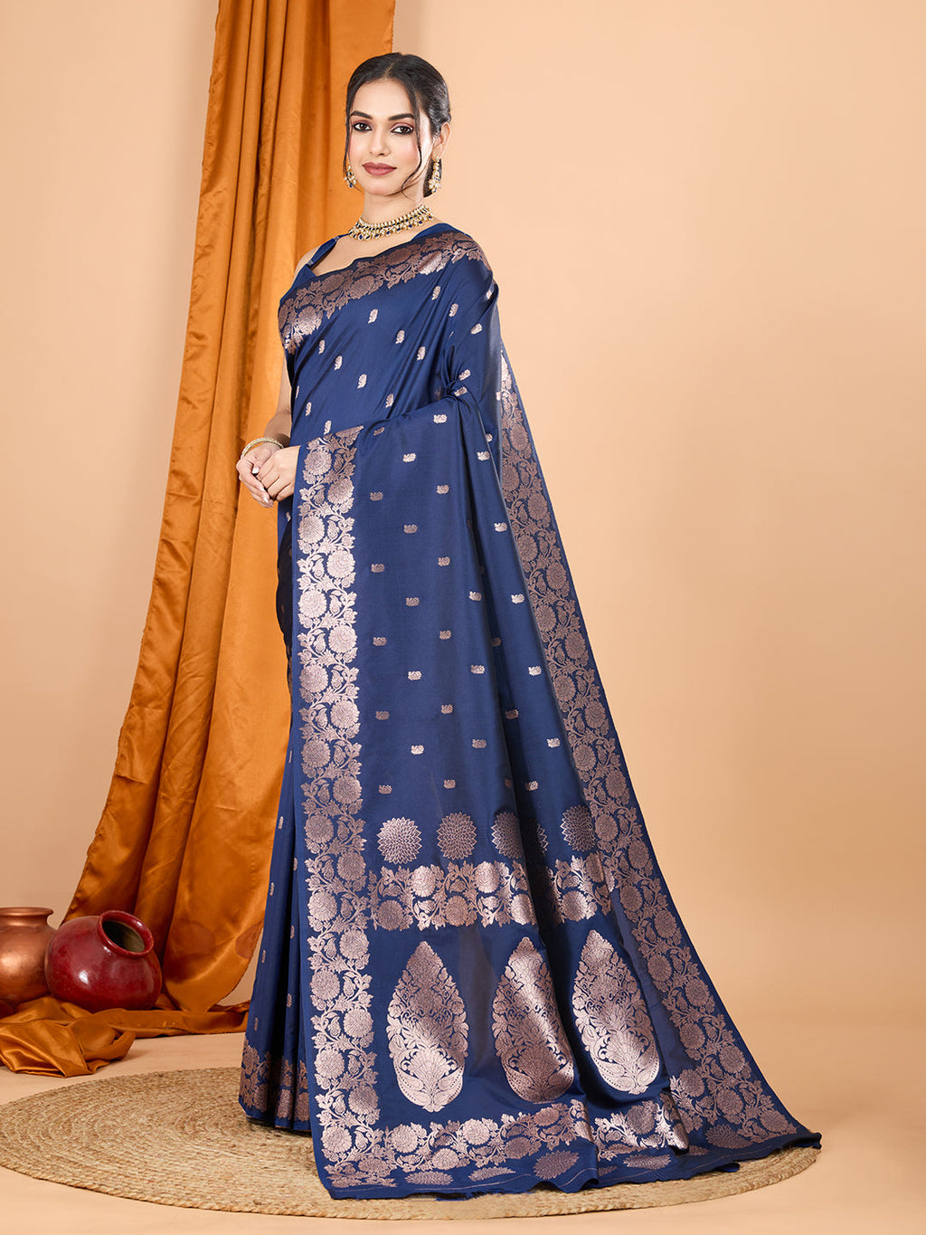 Teal Blue Banarsi Silk Saree with Traditional Jari Weaving