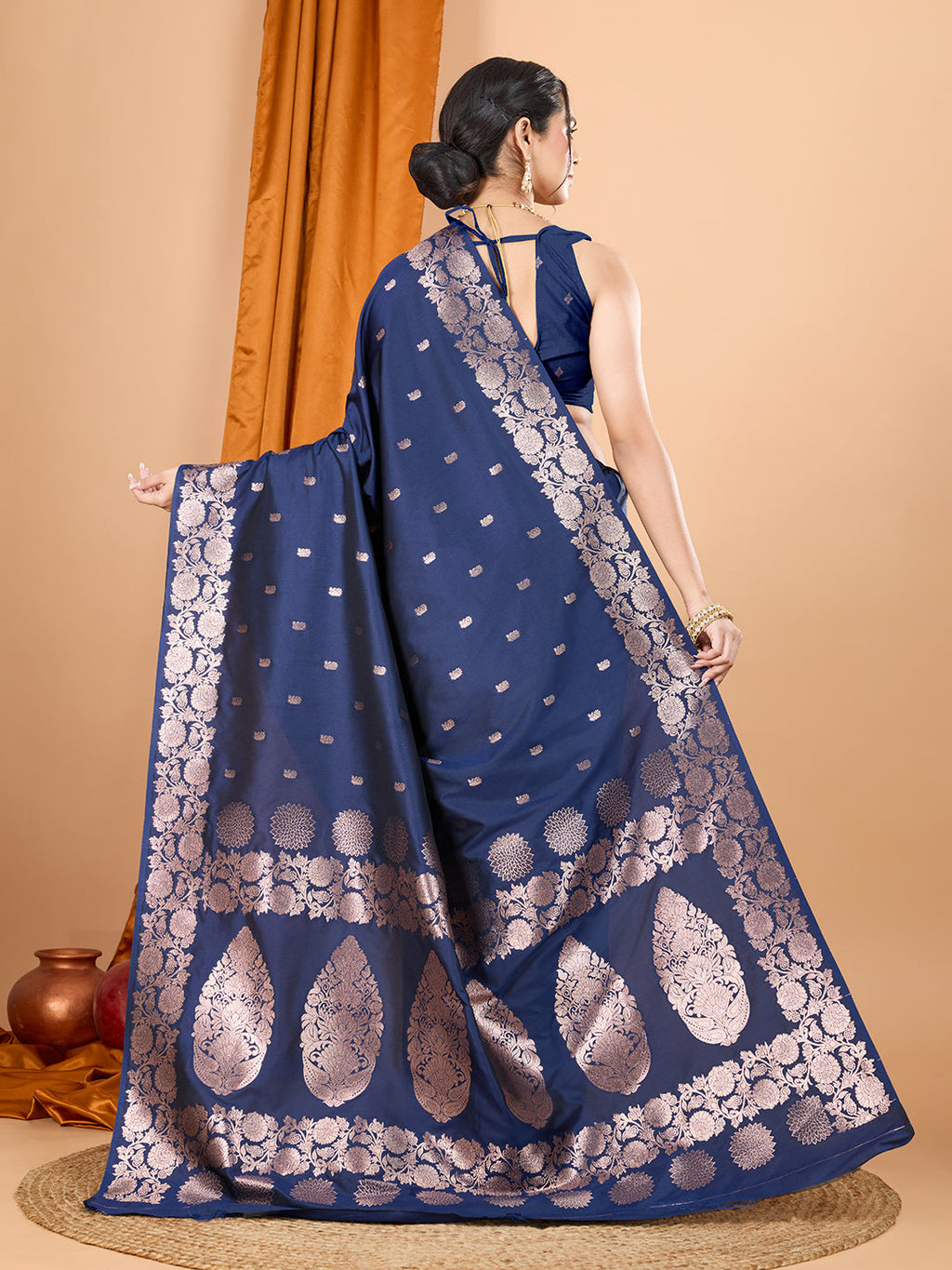Teal Blue Banarsi Silk Saree with Traditional Jari Weaving