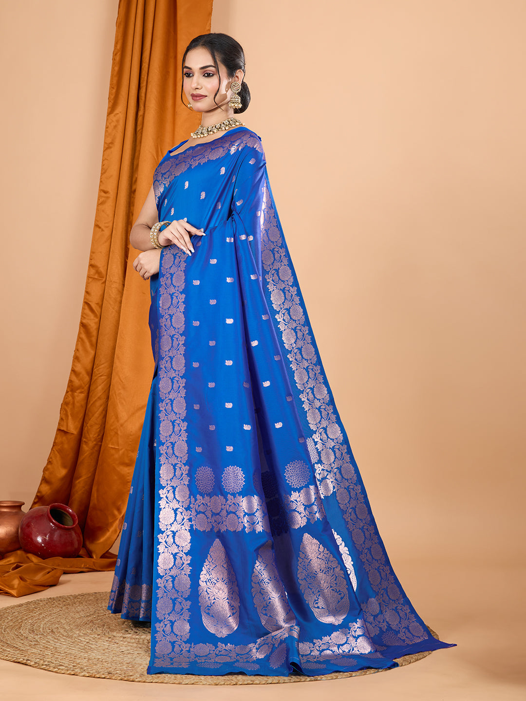 Blue Banarsi Silk Saree with Jari Weaving Work