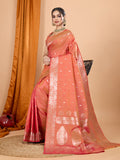 Peach Banarsi Silk Party Wear Saree with Intricate Jari Weaving