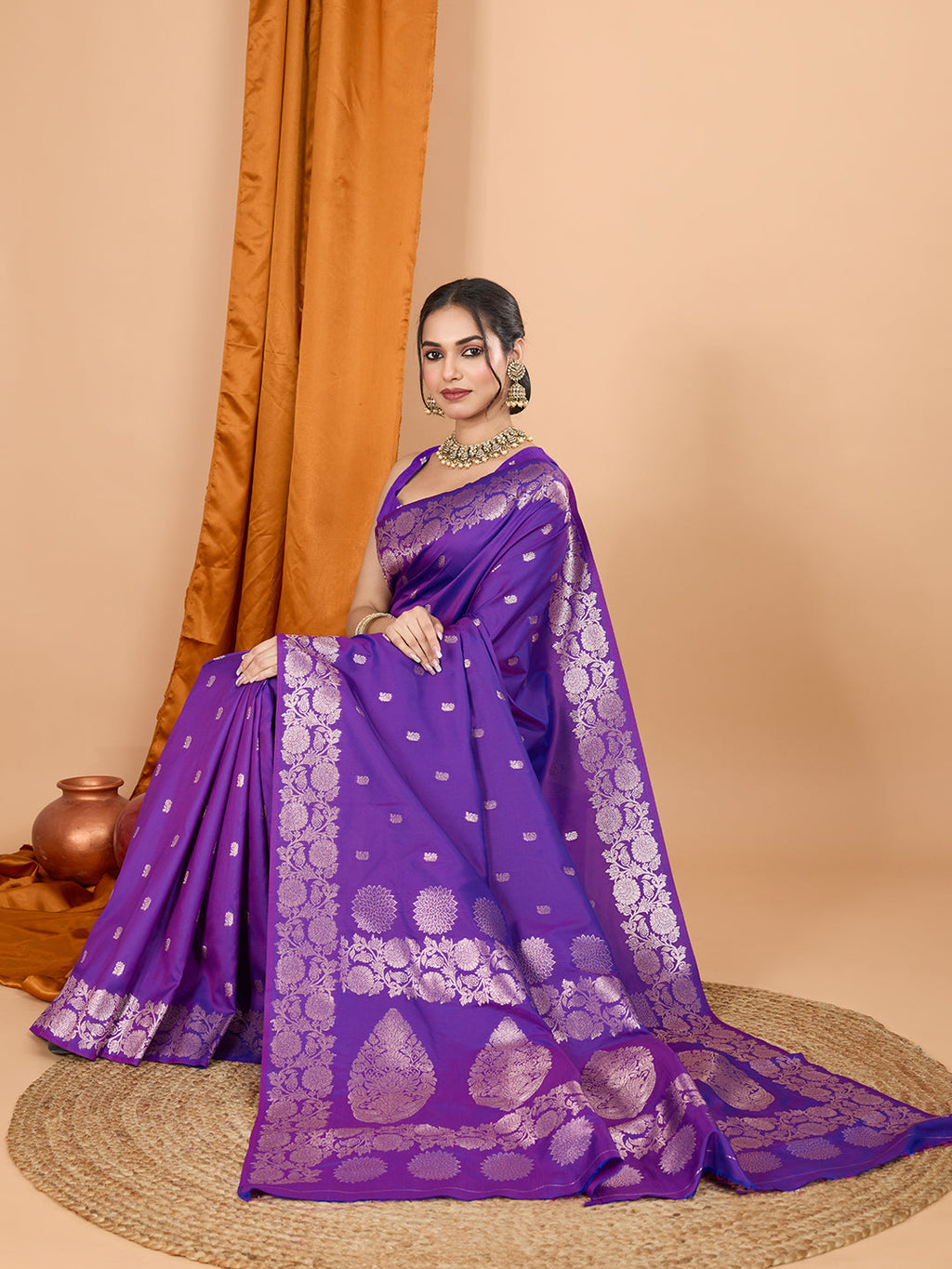 Purple Banarsi Silk Party Wear Saree with Jari Weaving Work