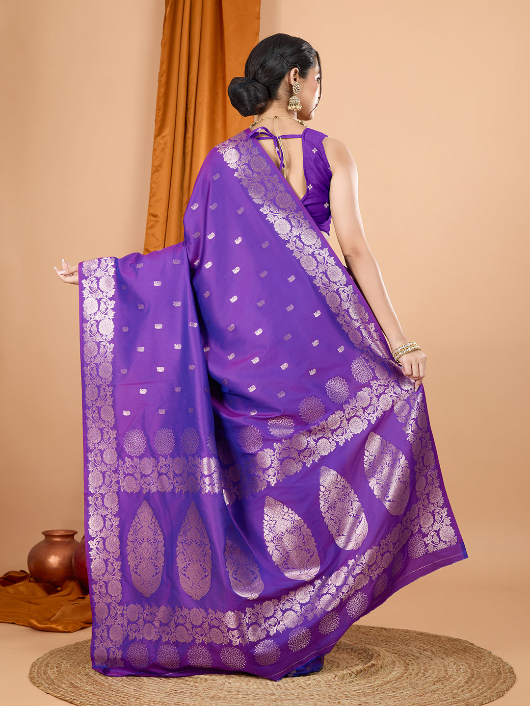 Purple Banarsi Silk Party Wear Saree with Jari Weaving Work