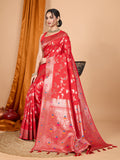 Red Banarsi Silk Saree with Jari Weaving Work and Blouse Piece