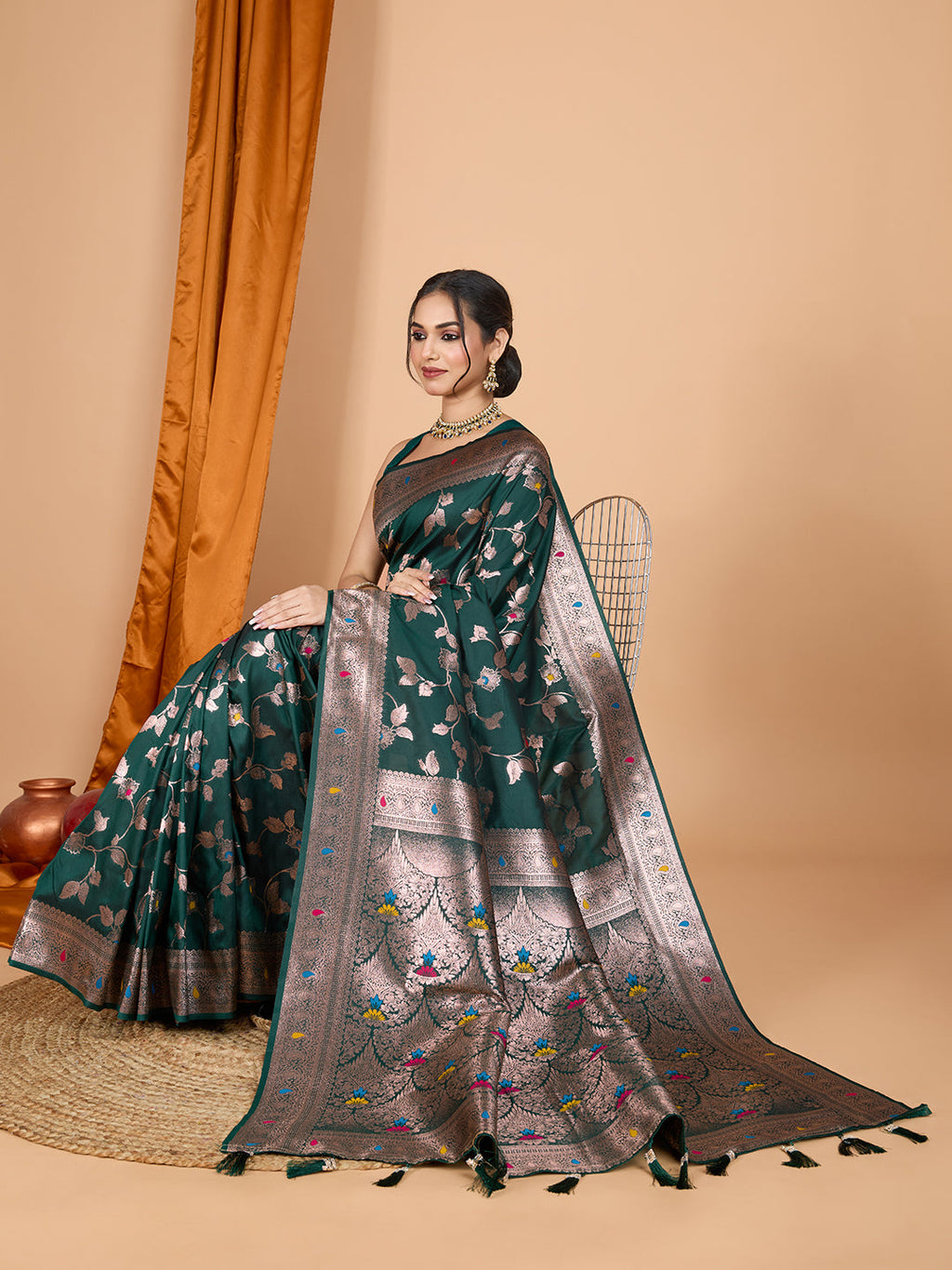 Green Banarsi Silk Saree with Traditional Jari Weaving Work