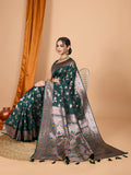 Green Banarsi Silk Saree with Traditional Jari Weaving Work