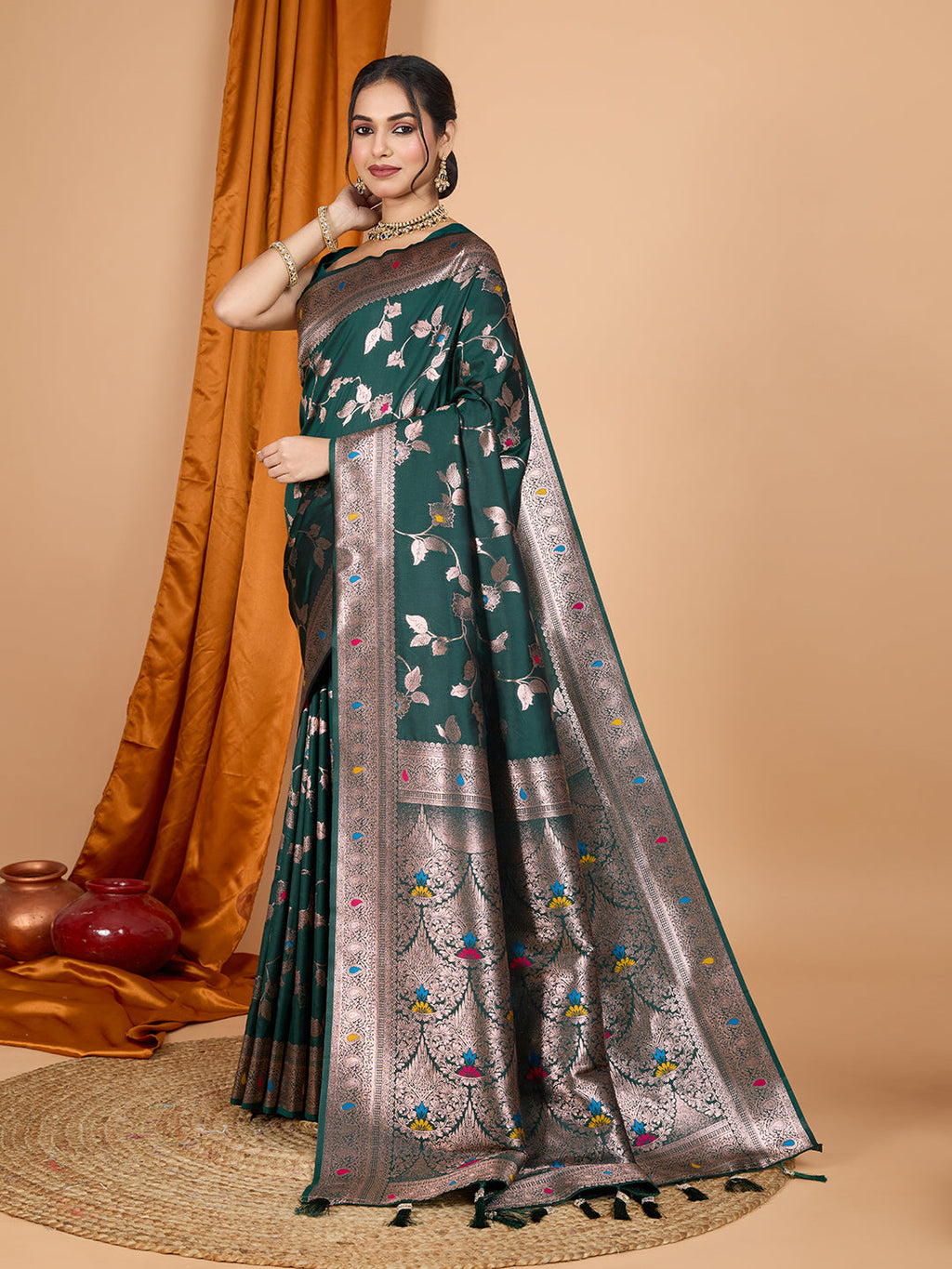 Green Banarsi Silk Saree with Traditional Jari Weaving Work