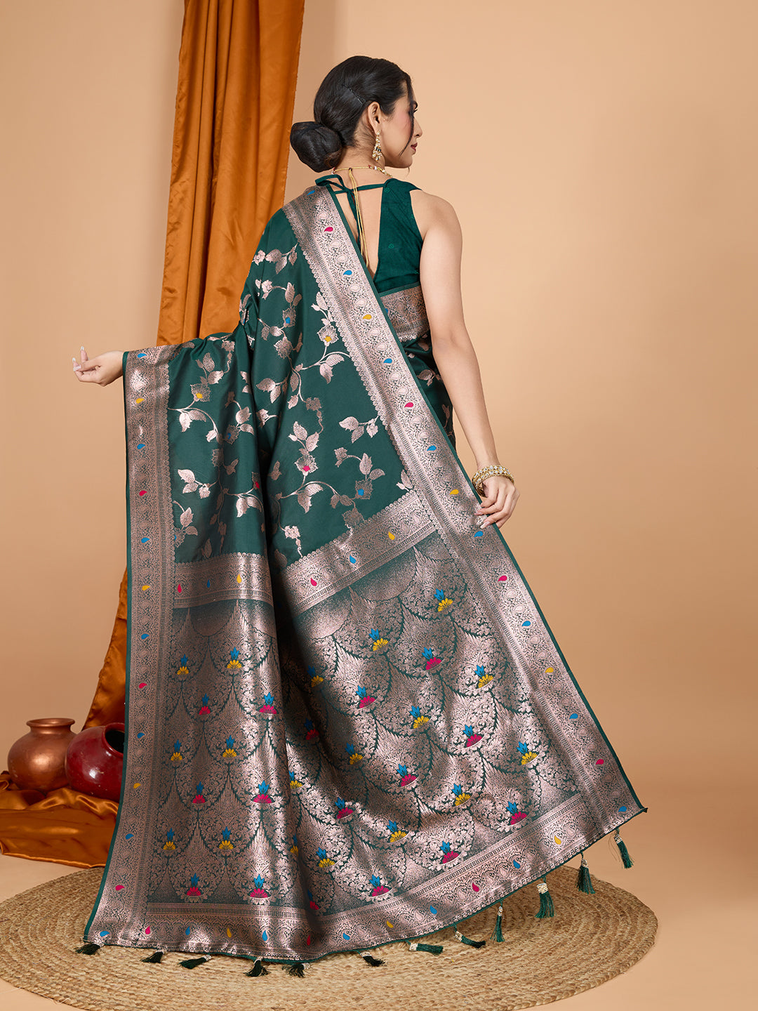 Green Banarsi Silk Saree with Traditional Jari Weaving Work