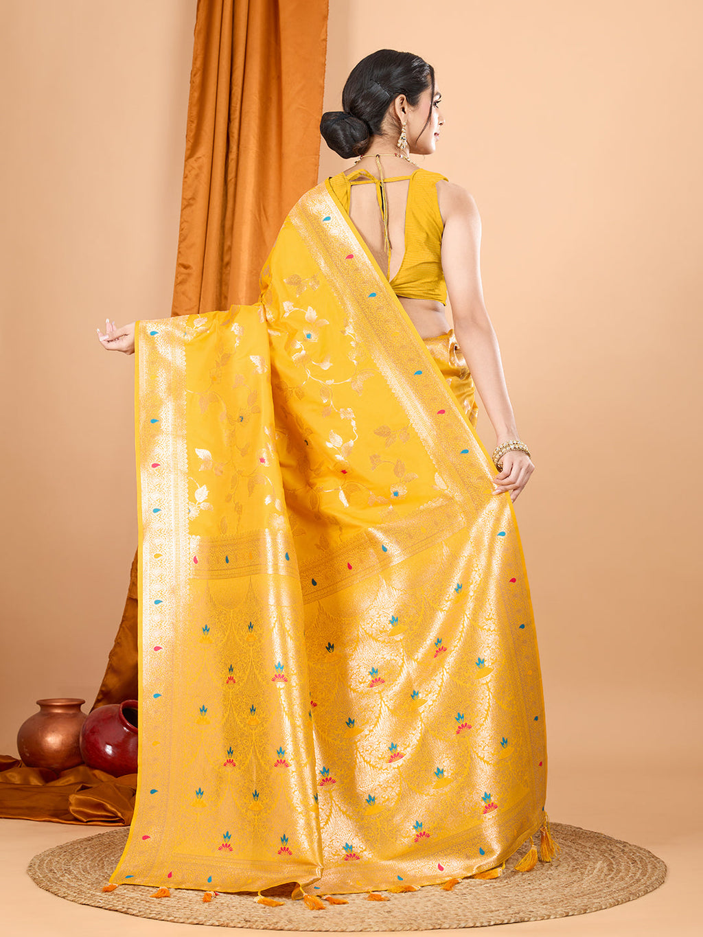 Yellow Banarasi Silk Saree with Jari Weaving and Blouse