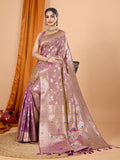 Lavender Banarsi Silk Saree with Jari Weaving and Unstitched Blouse