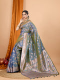 Blue Banarsi Silk Saree with Jari Weaving and Unstitched Blouse