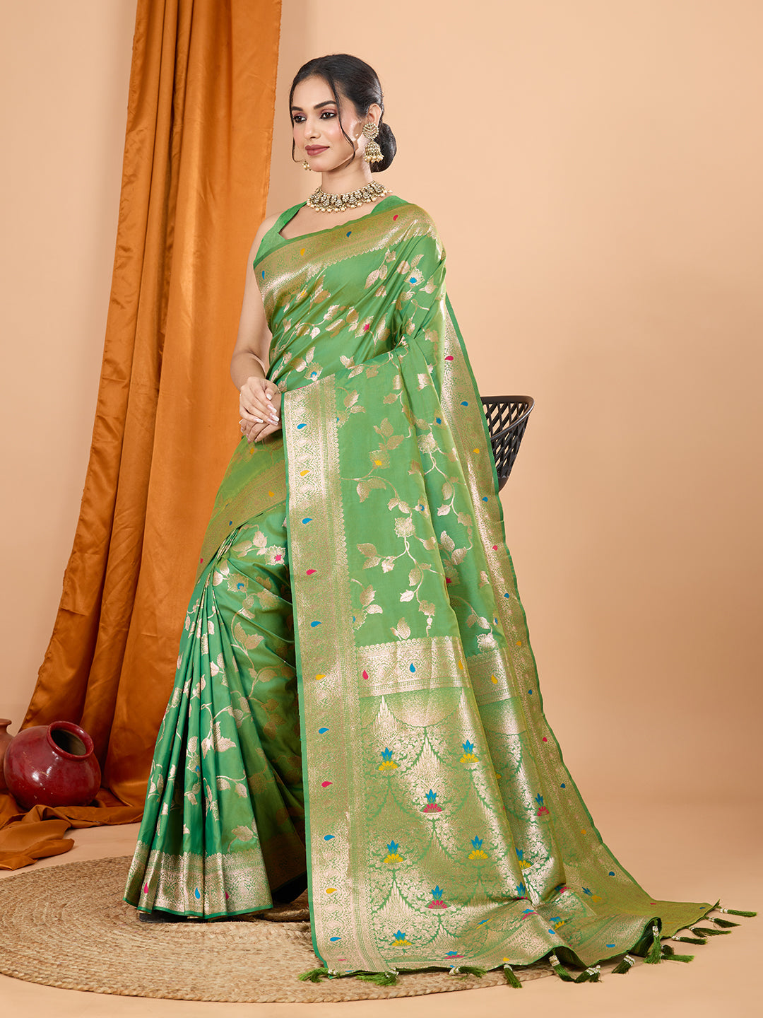 Green Banarasi Silk Party Saree with Jari Weaving