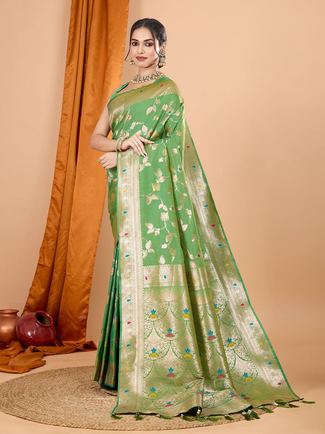 Green Banarasi Silk Party Saree with Jari Weaving