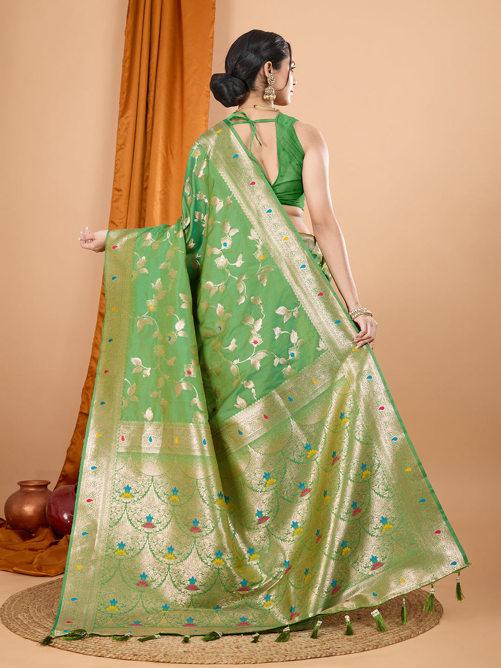 Green Banarasi Silk Party Saree with Jari Weaving
