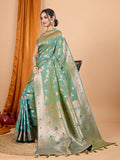 Green Banarsi Silk Party Wear Saree with Jari Weaving Work