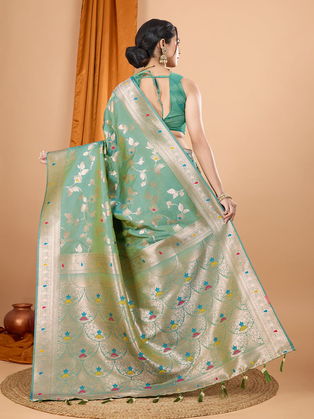 Green Banarsi Silk Party Wear Saree with Jari Weaving Work