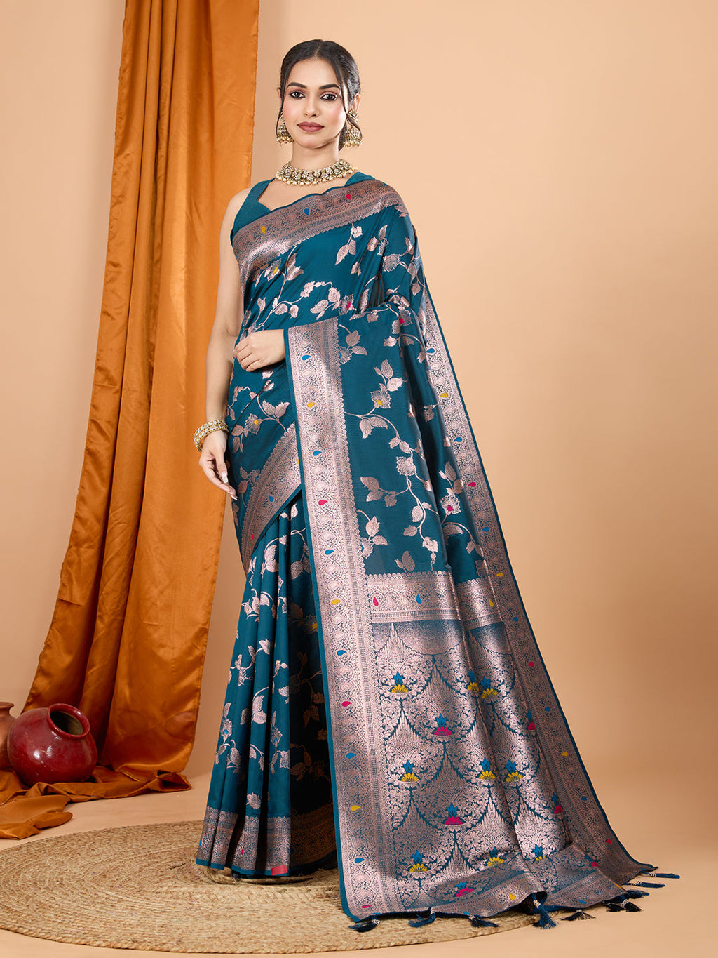 Teal Blue Banarasi Silk party wear saree with intricate jari weaving work