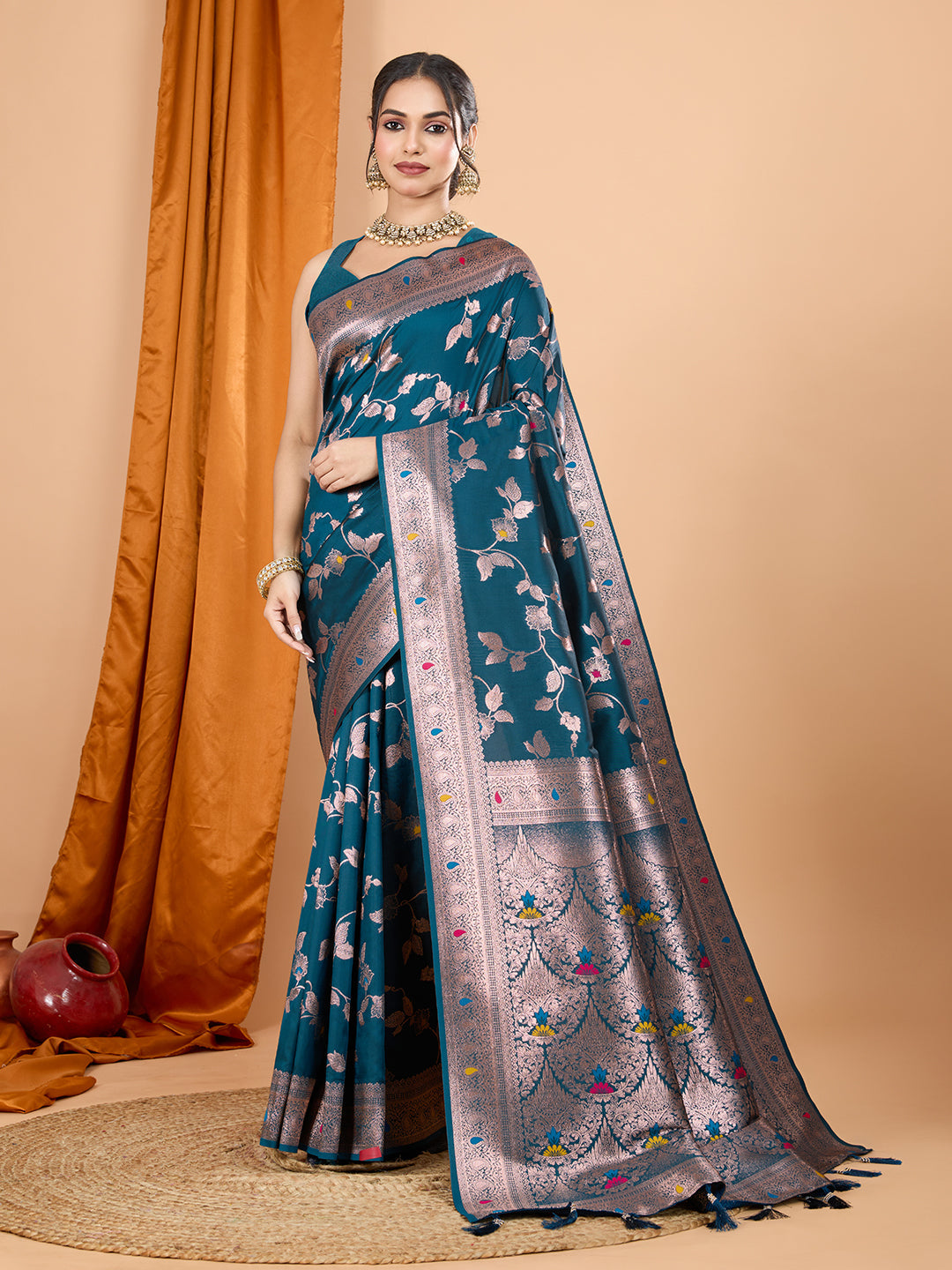 Teal Blue Banarasi Silk party wear saree with intricate jari weaving work