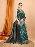 Deep Green Pure Silk Wedding Saree with Jari Weaving Work