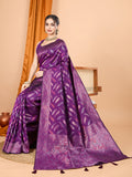 Purple Pure Silk Wedding Saree with Intricate Jari Weaving Work