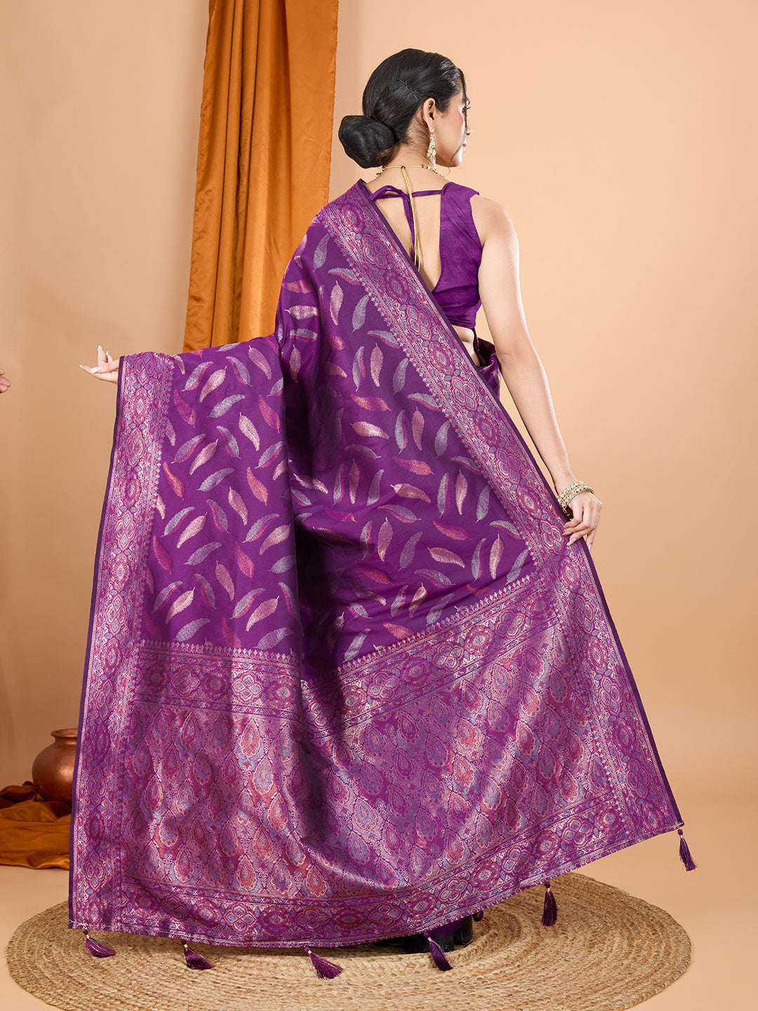 Purple Pure Silk Wedding Saree with Intricate Jari Weaving Work