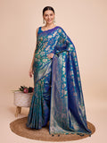 Luxury teal green pure silk saree with detailed jari weaving