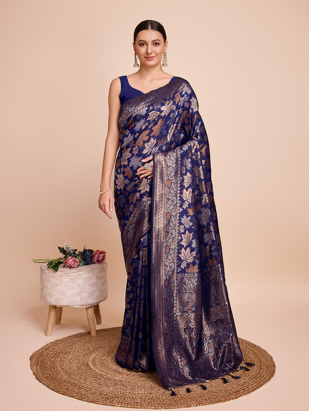 Royal Blue Pure Silk wedding saree with detailed Jari weaving