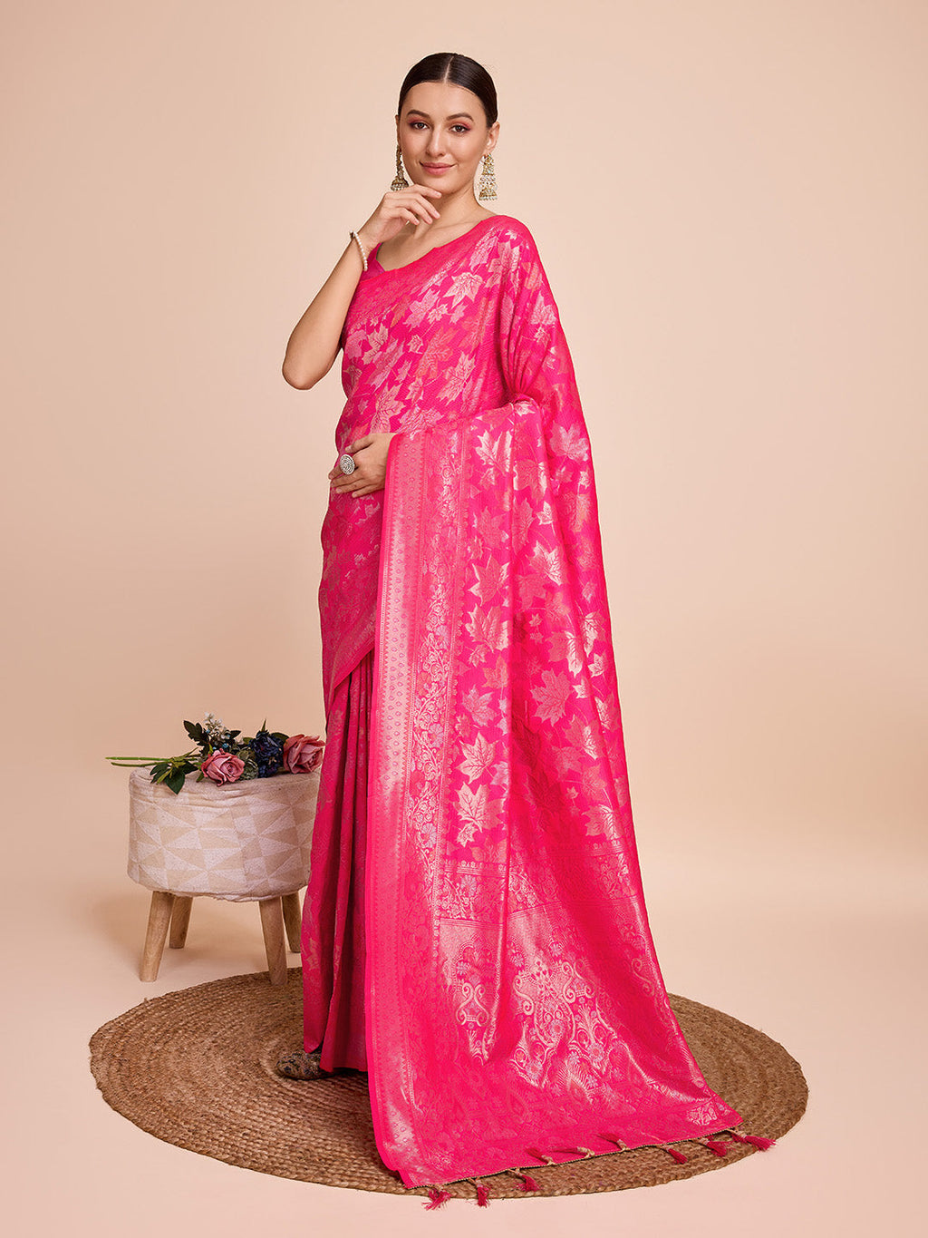 Pink Pure Silk Saree with Jari Weaving for Wedding Wear
