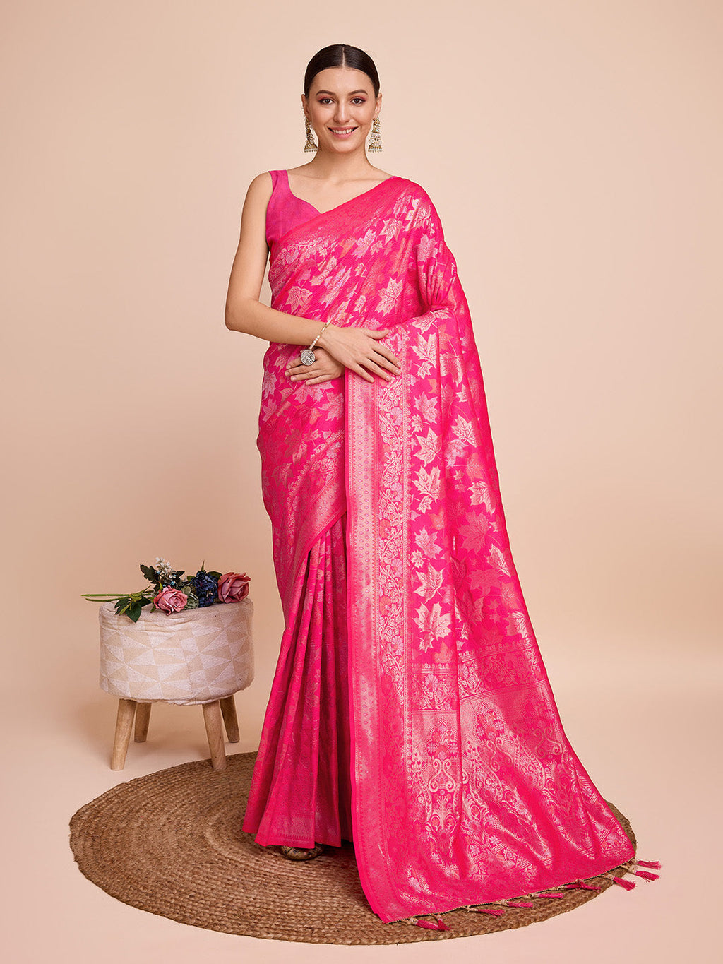 Pink Pure Silk Saree with Jari Weaving for Wedding Wear