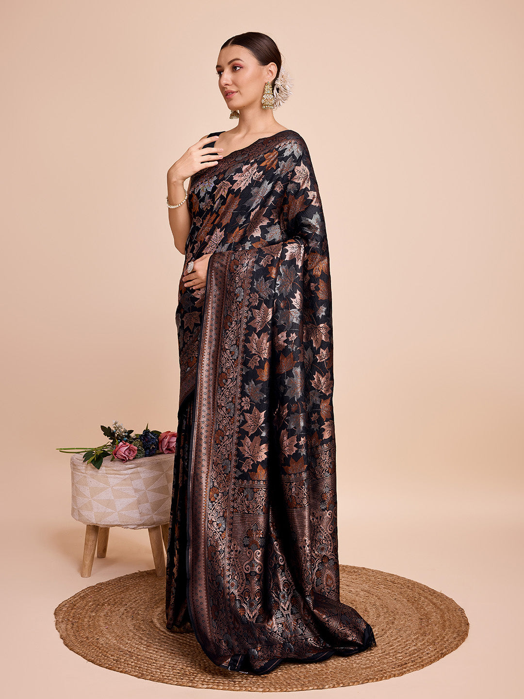 Black Pure Silk Wedding Saree with Traditional Jari Weaving Work
